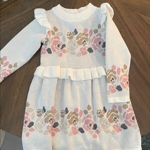 Janie and Jack Floral Knit Sweater Dress - White and Pink